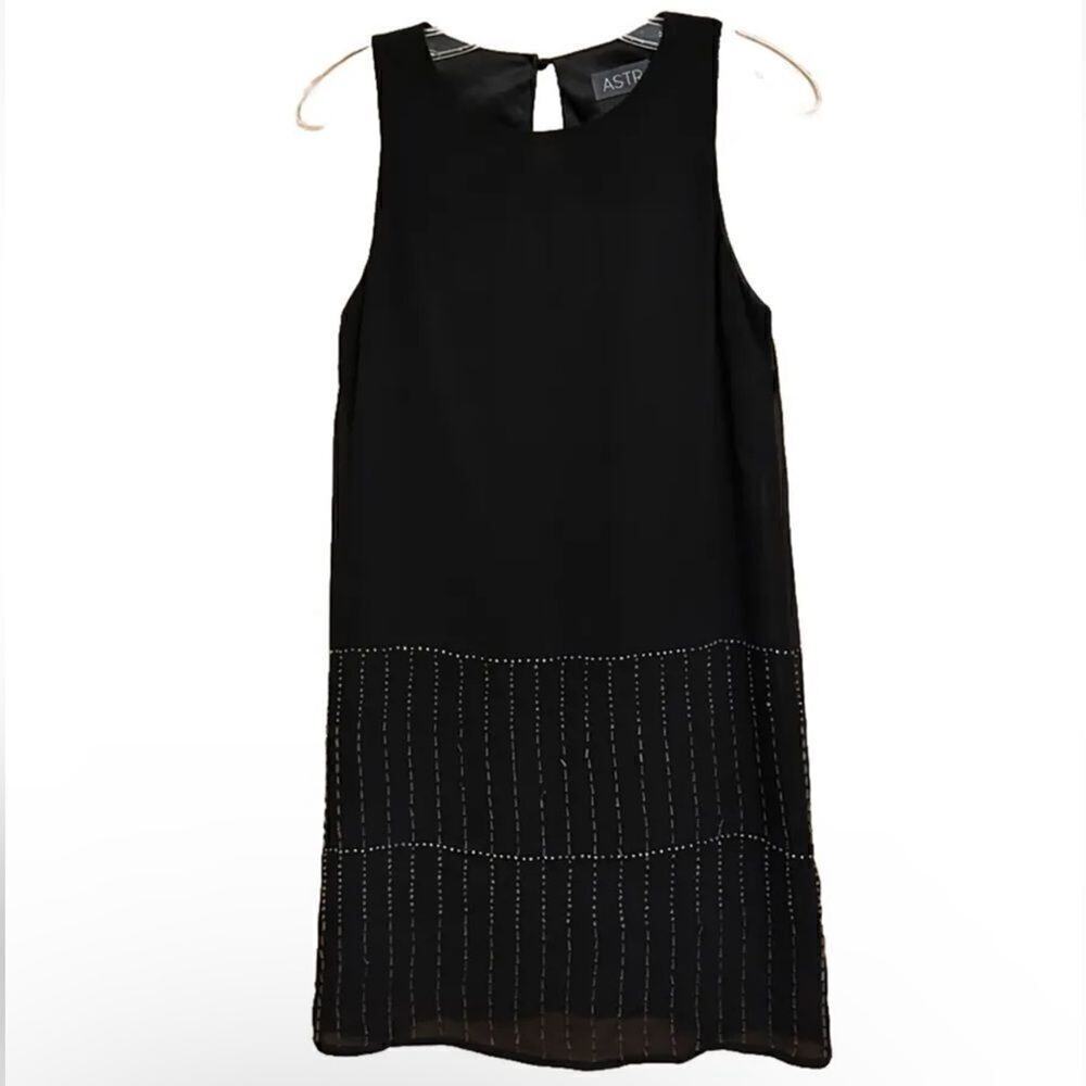 ASTR Dress Womens XS Beaded Mini Sleeveless Cocktail Keyhole Cutout Black LBD